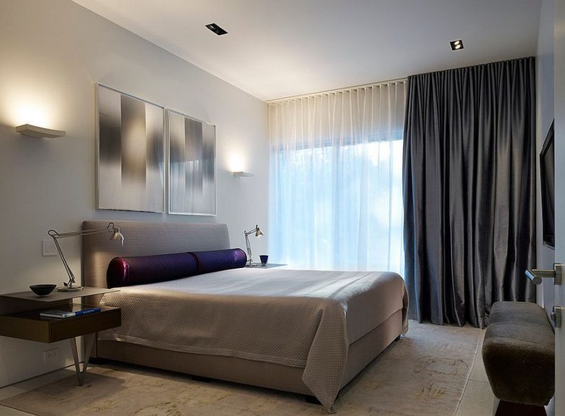 Se combină draperiilor ușoare cu draperii opace in dormitor